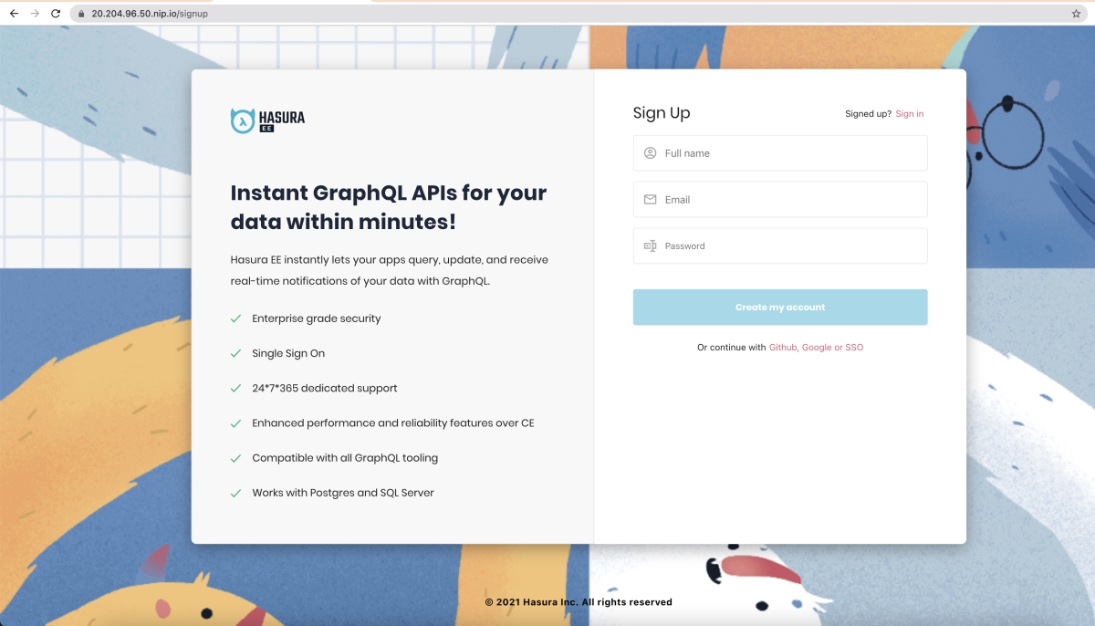 Hasura Account sign up page